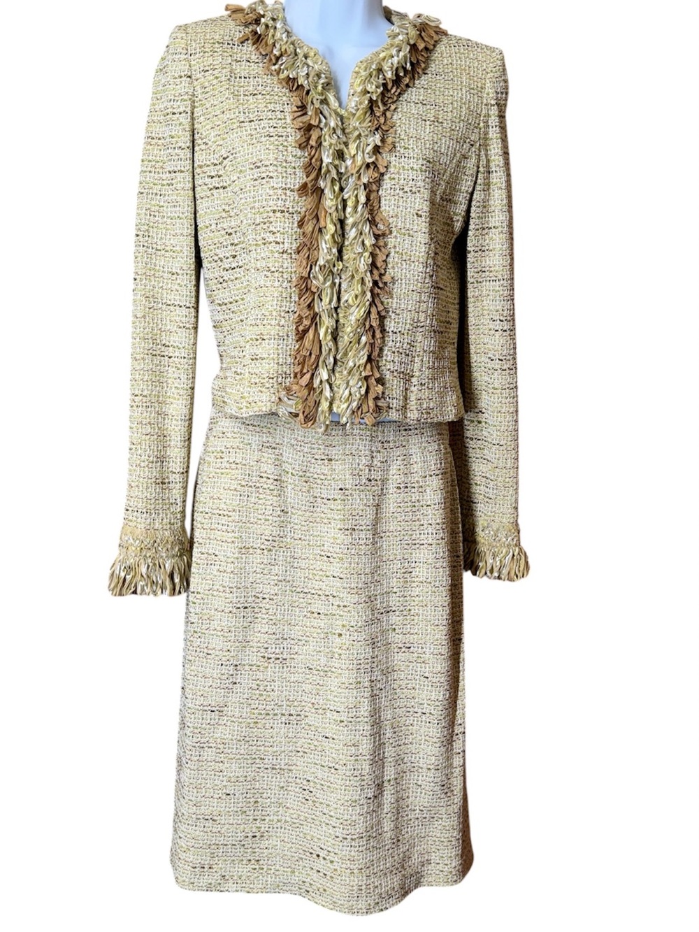 St. John Multicolor Gold Intertwined Metallic  Tweed Jacket & Skirt Set | SZ 2/4